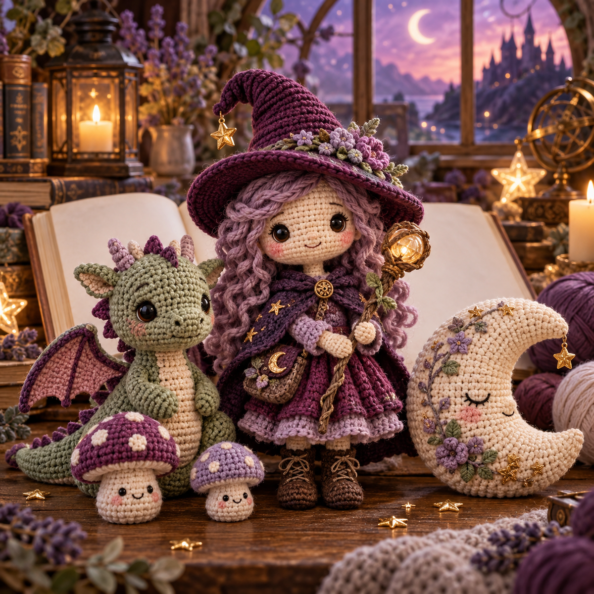 Illustrative storybook character crochet artwork.