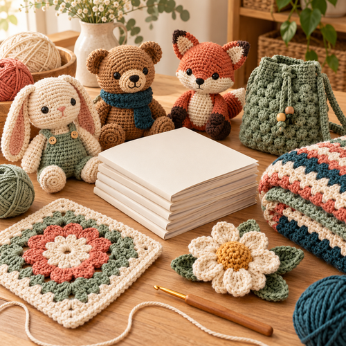 UseYourNeedle multi-pattern crochet book collection — illustrative cover artwork.