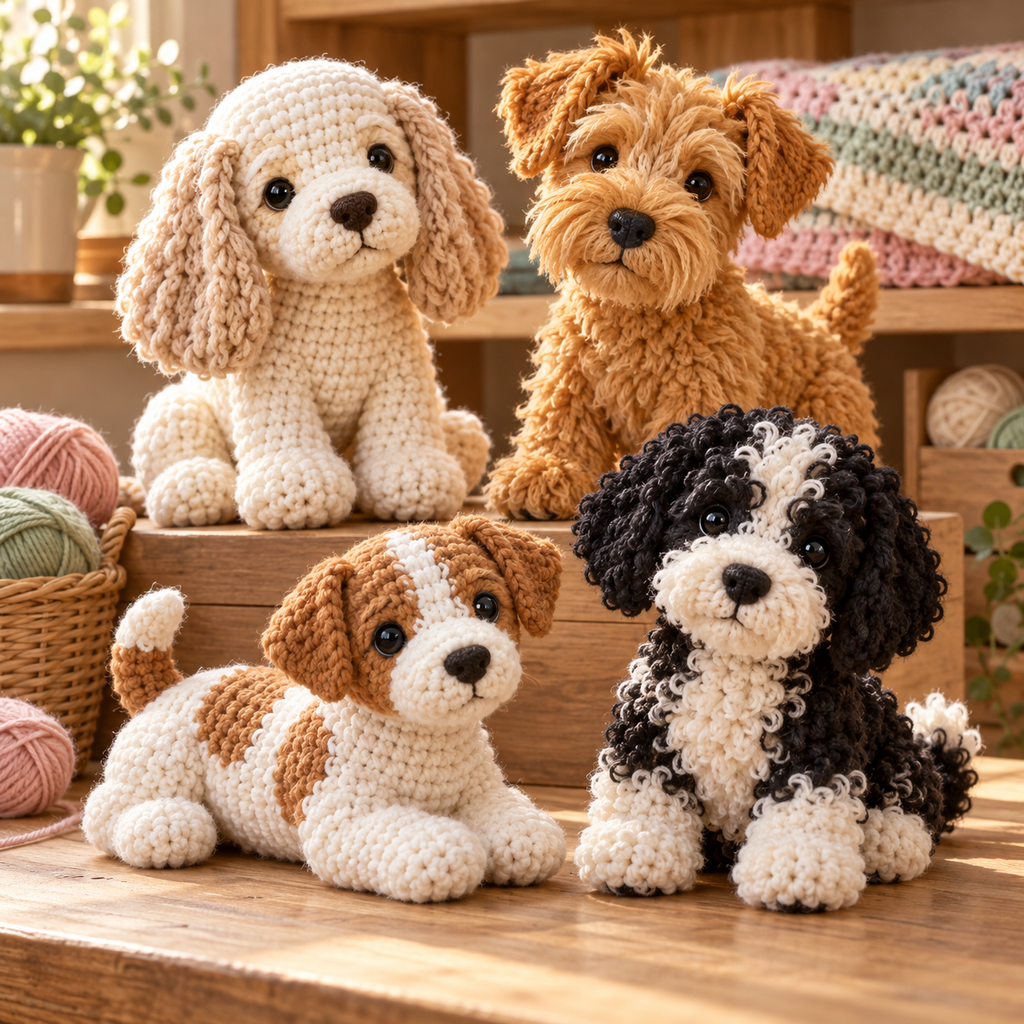 Illustrative Mixed Sets & Bundles crochet scene. AI-generated representative artwork; not a photograph of a finished sample.
