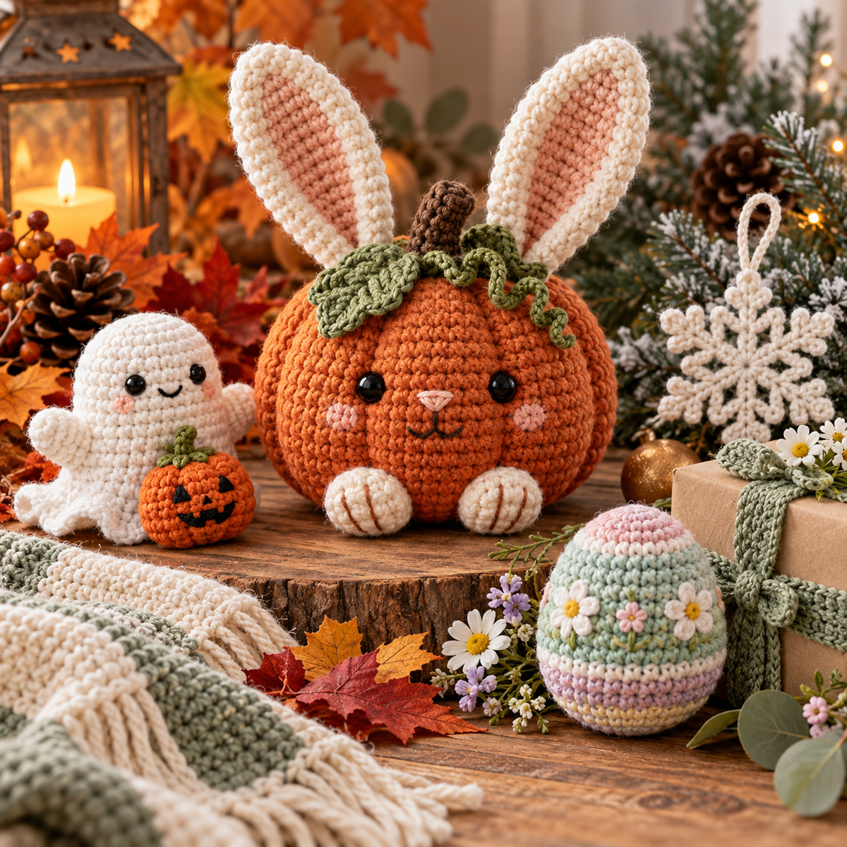 Illustrative Seasonal & Holiday crochet scene. AI-generated representative artwork; not a photograph of a finished sample.