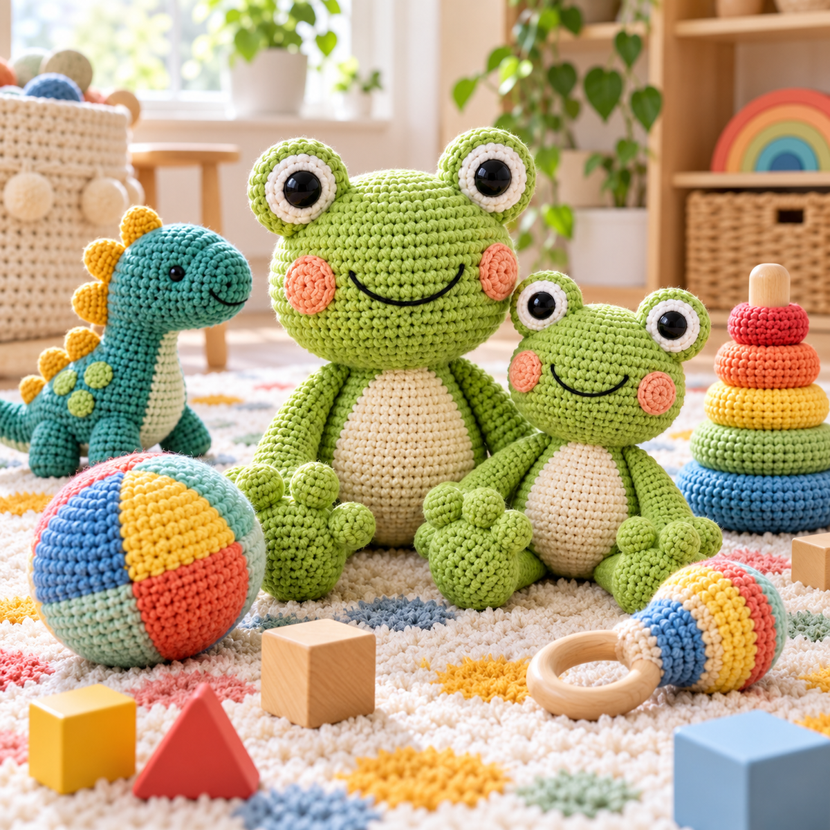 Illustrative crochet toy patterns artwork.