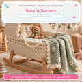 UseYourNeedle Baby & Nursery crochet PDF cover; 49 PDF patterns; fluffy colorful artwork
