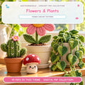 UseYourNeedle Flowers & Plants crochet PDF cover; 45 PDF patterns; fluffy colorful artwork