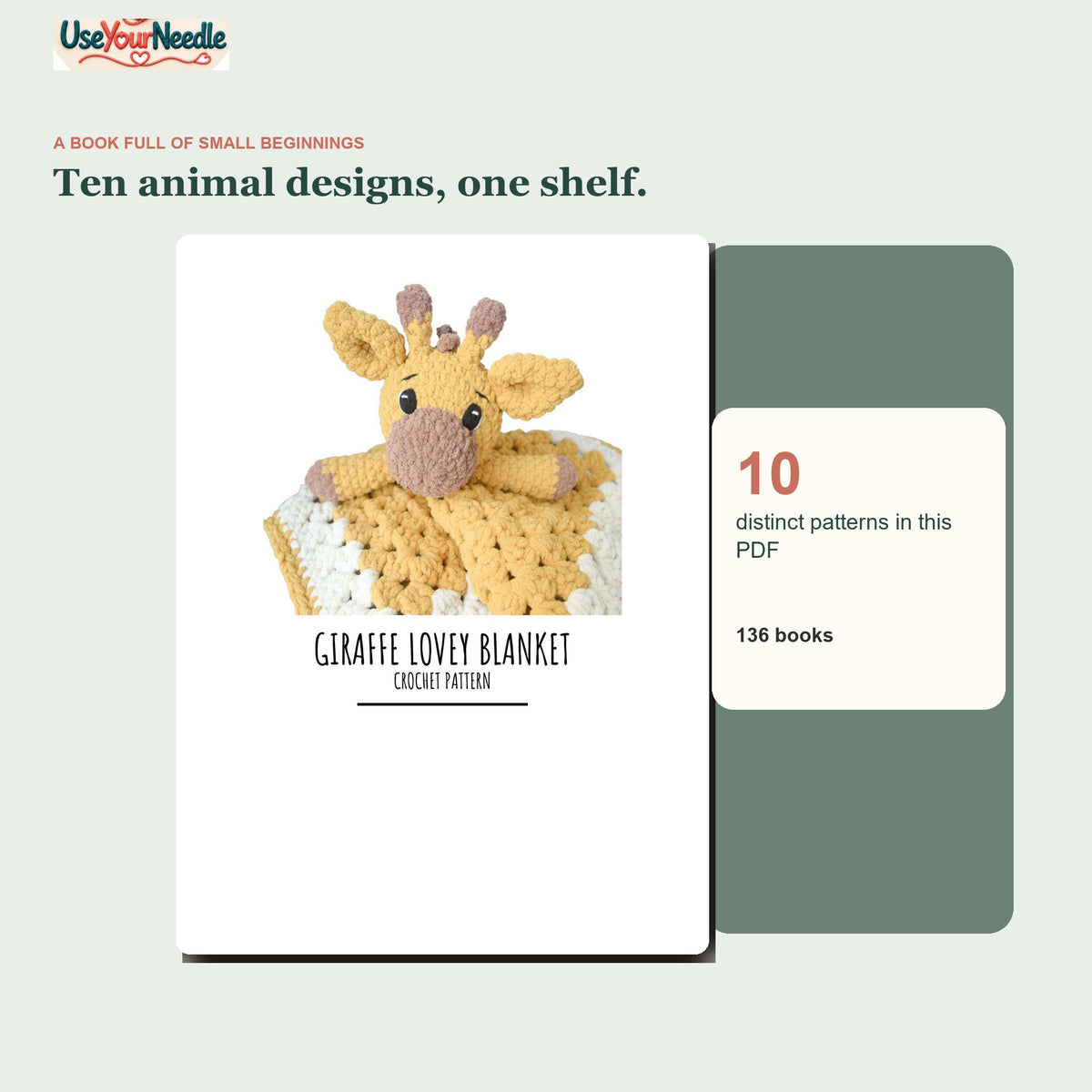Mixed Pattern Books — Giraffe Lovey Blanket from a 10-pattern PDF book