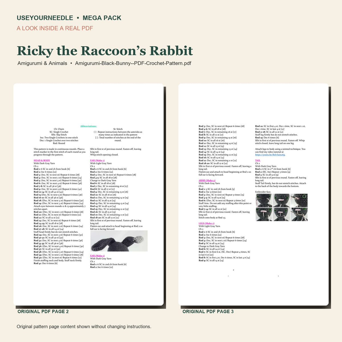 Genuine two-page preview from Amigurumi & Animals PDF pattern