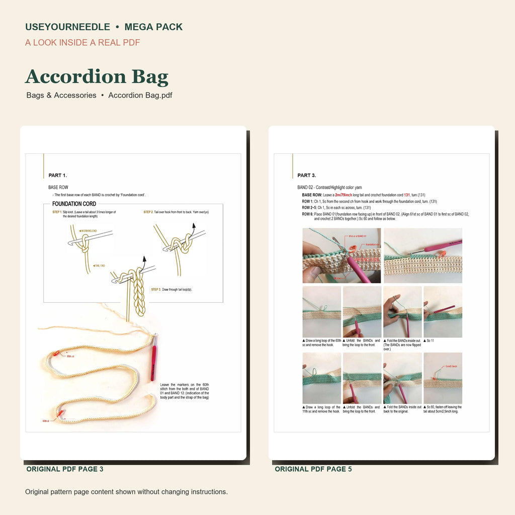 Genuine two-page preview from Accordion Bag PDF pattern