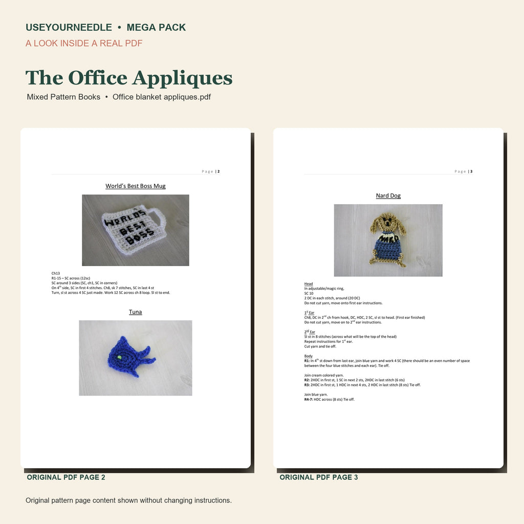 Genuine two-page preview from Office blanket appliques PDF