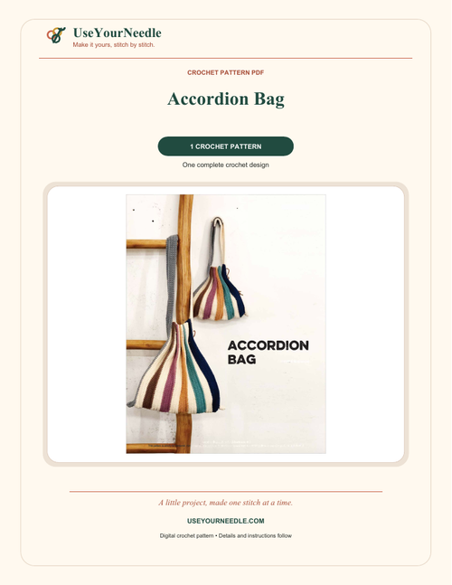 Actual preview: Accordion Bag branded crochet PDF cover, included as a representative pattern.
