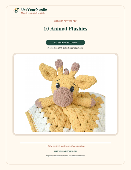 Actual preview: 10 Animal Plushies branded multi-pattern PDF cover, included as a representative file.