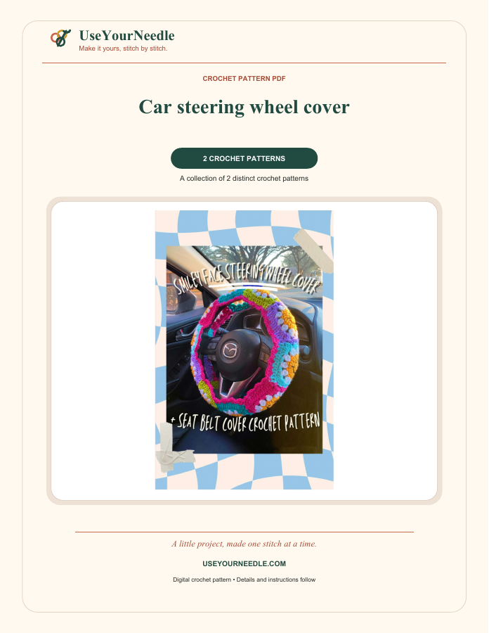 Actual preview: Car Steering Wheel Cover branded multi-pattern PDF cover, included as a representative file.